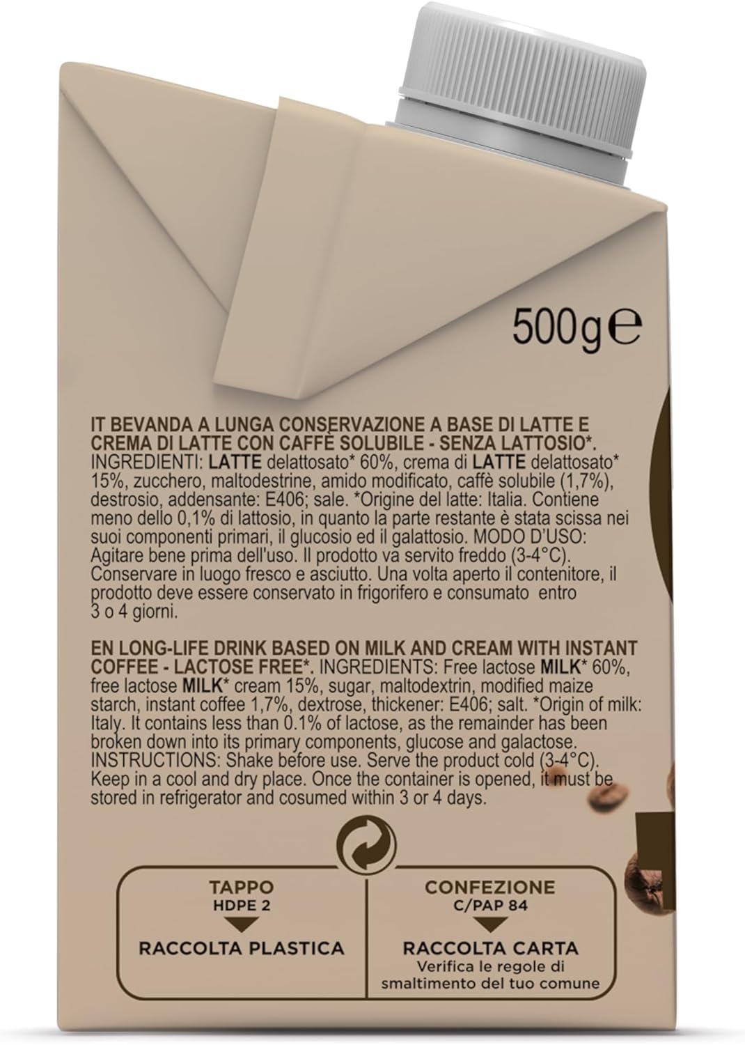 Gimoka Cream Caffè Latte Lactose Free Gluten Free No Preservatives