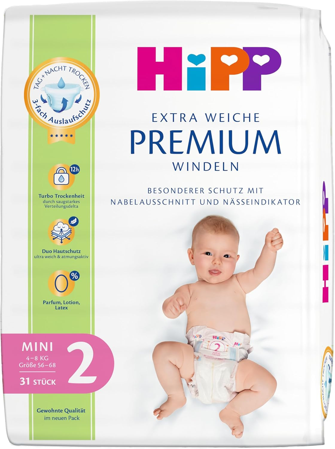 Diaper HiPP Extra Soft Premium Size 1 Newborn 2-5 kg, 72 pieces (3 packs of 24), with 3-way leak protection and double skin protection