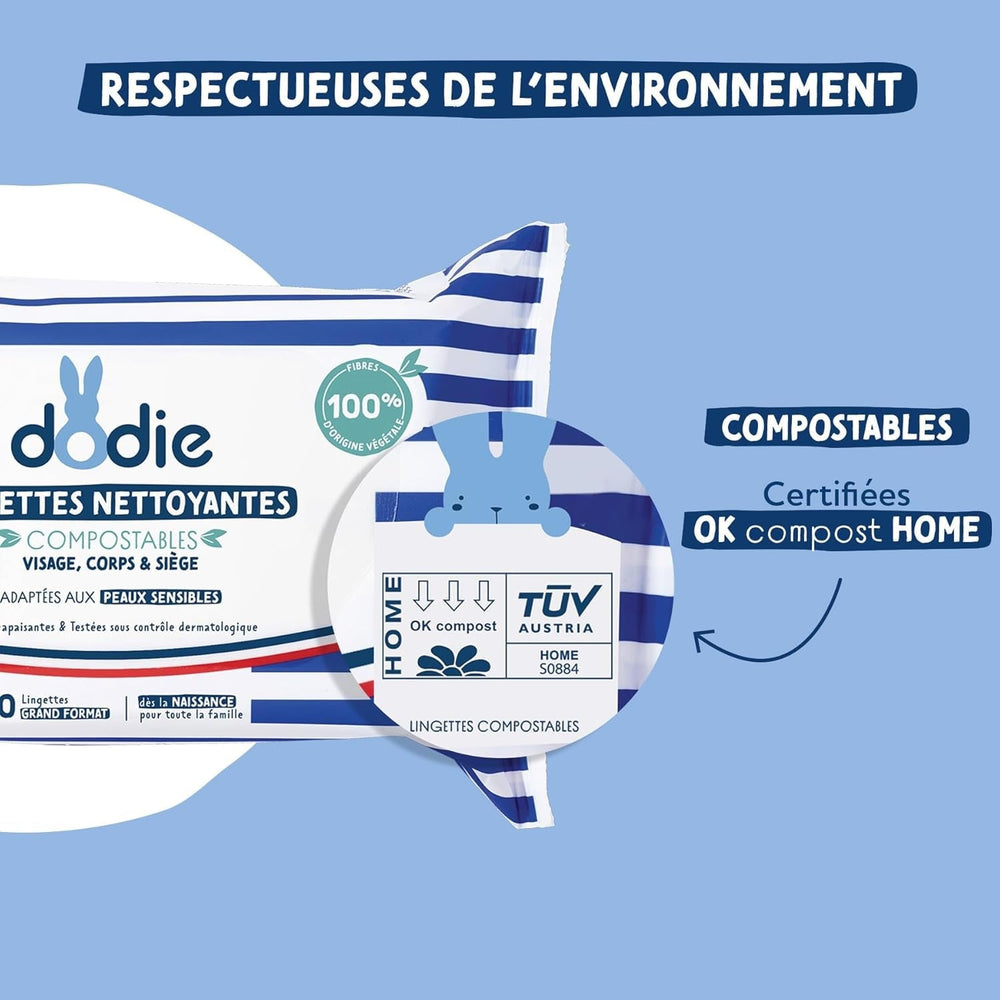 Pachet de 8 pachete de șervețele de curățare compostabile cu apă, 50 de bucăți