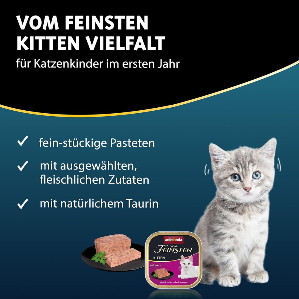 animonda Vom Feinsten Kitten Variety for Kittens (32 x 100g), hrană umedă pentru pisici tinere, fără cereale și fără zahăr, cu ingrediente 100% proaspete și cărnoase.