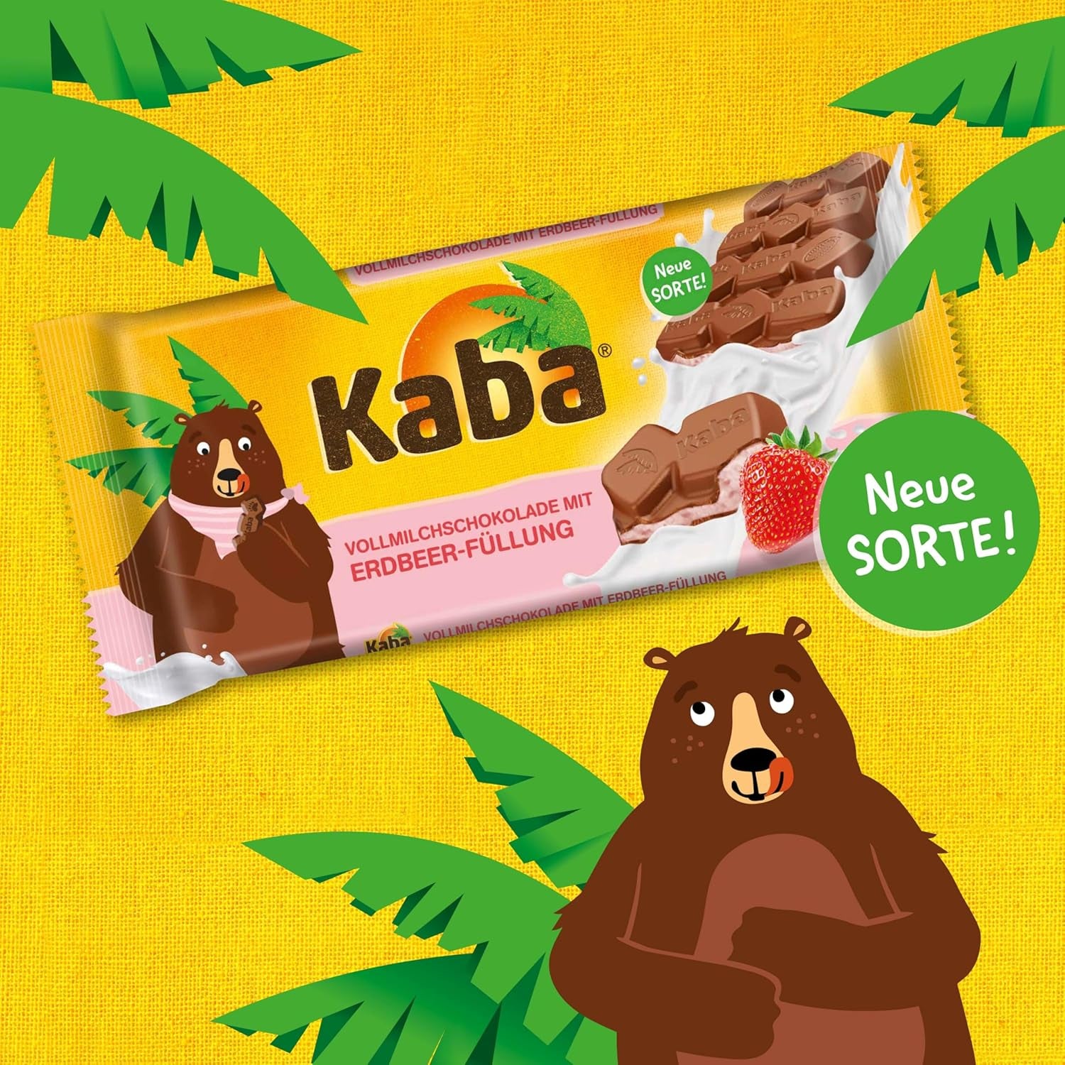 Kaba Milk Chocolate with Strawberry Cream, Filled Chocolate Bar, 90g Bar, Melt-in-your-Mouth Chocolate with Strawberry Fruity Cream and Kaba Original Flavor (Pack of 2)