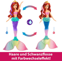 Mattel DISNEY Arielle - Meerjungfrauenpuppe mit Farbwechseleffekt, inklusive Seepferdchen-Freund, Diadem, Halskette und Dingelhopper für Unterwasserabenteuer, HPD43