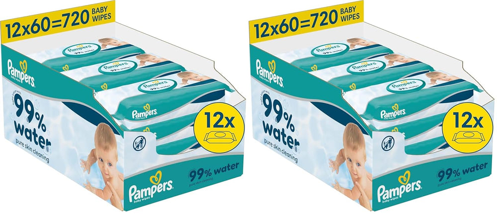 Pampers 99% Water Baby Wipes, 12 Packs of 60 Wipes Each = 720 Baby Wipes, Light Lotion 99% Water