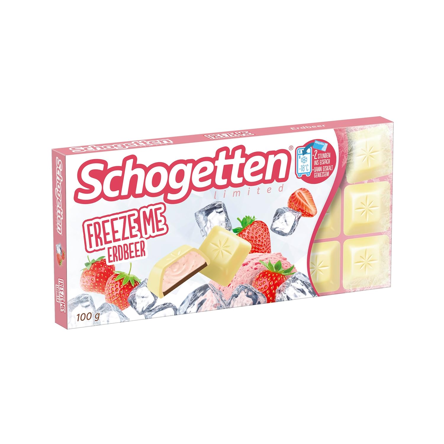 Schogetten Freeze Me Strawberry Limited Edition - Kall chokladglass med intensiv jordgubbssmak