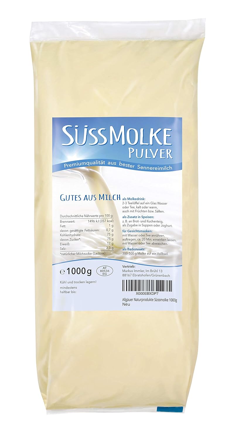 Allgauer Naturprodukte Sweet Whey Powder 1000 g - Versatile For Drinks