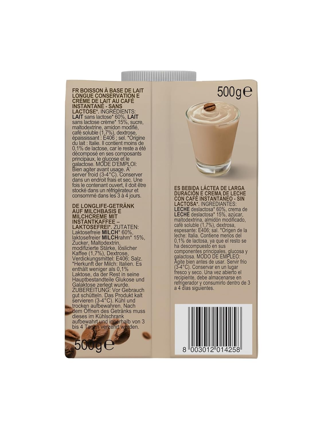 Gimoka Cream Caffè Latte Lactose Free Gluten Free No Preservatives