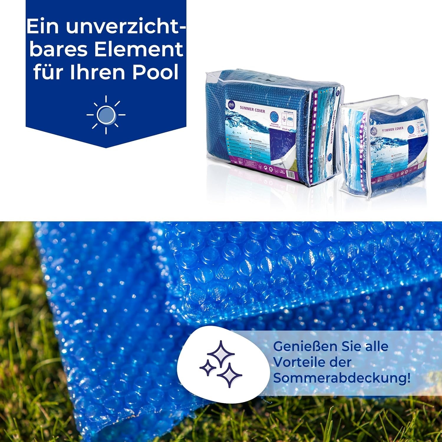 Gre CPROV510 - Prelată de vară pentru piscine ovale cu dimensiunea de 500 x 350 cm, culoare albastră