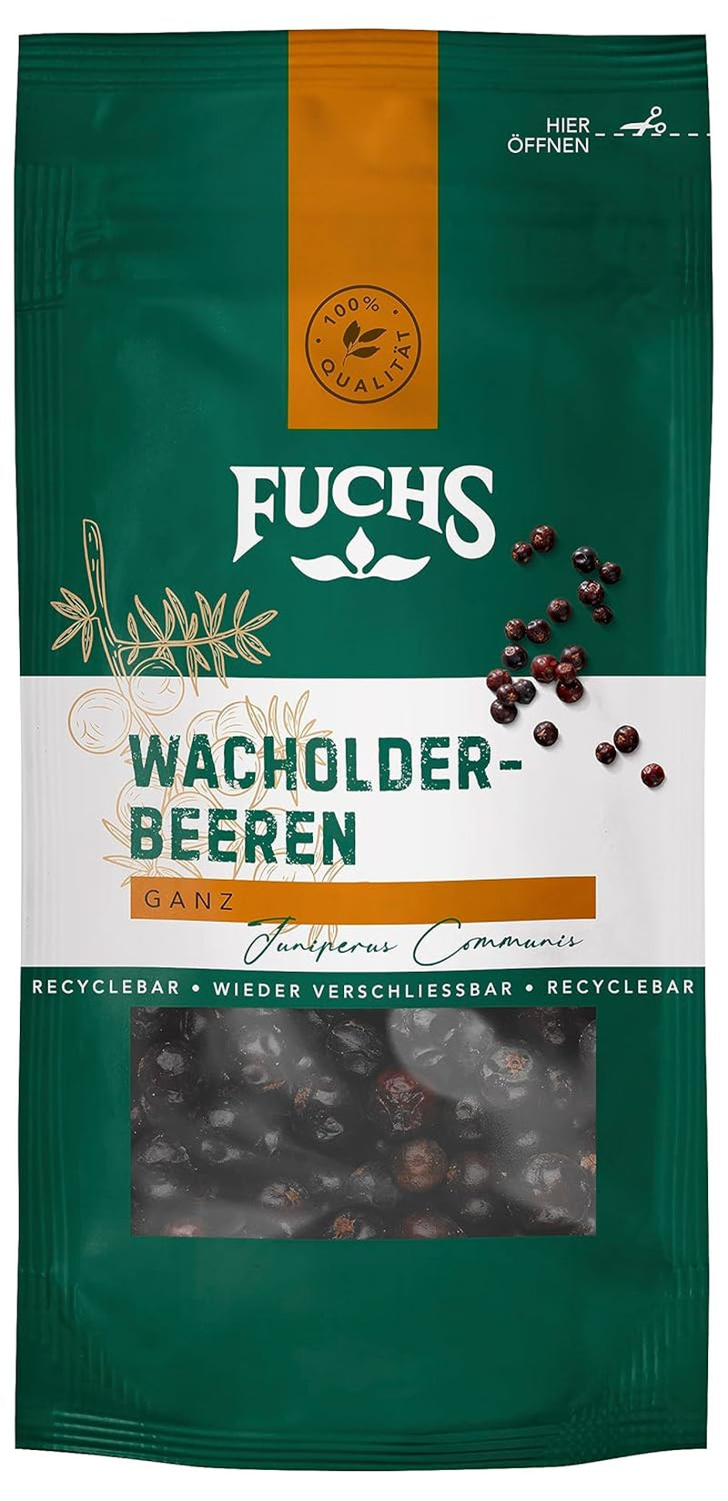 Fuchs Gewürze - Wacholderbeeren im wiederverschließbaren, recyclable Beutel - aus natürliche Ingredient - 12.5 g