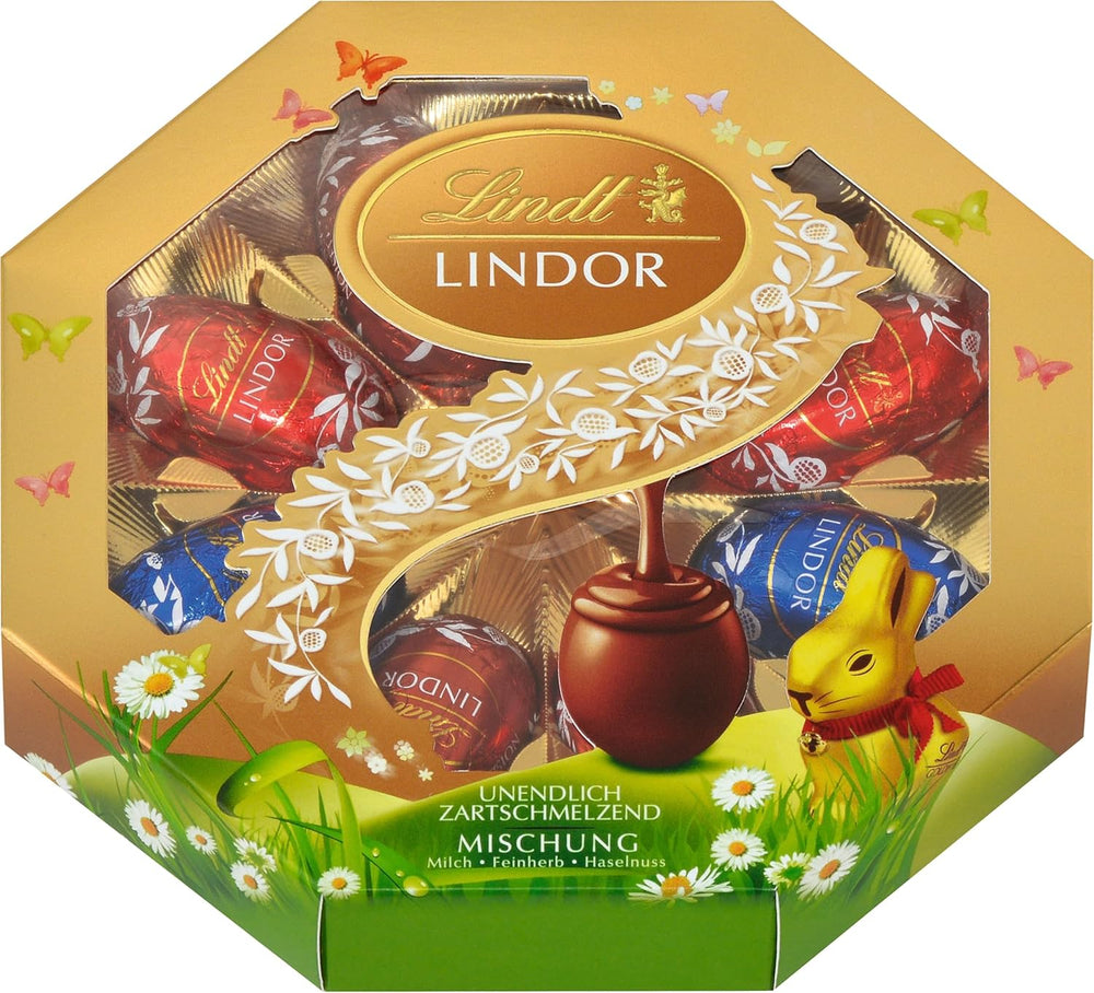Easter Mix Lindt Chocolate LINDOR | Box 144g | LINDOR eggs that melt in your mouth in three variants: Milk chocolate, Dark chocolate, Hazelnut | Easter Chocolate | Gift of chocolate | 1 pack