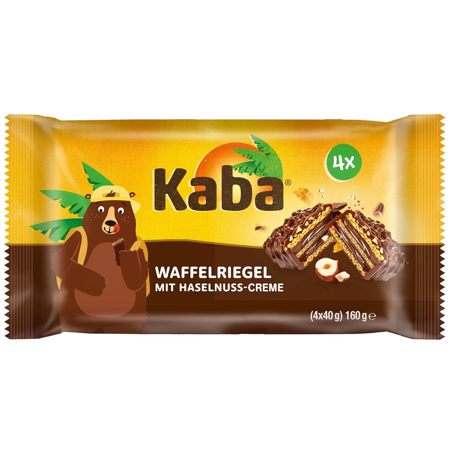 Kaba Neapolitan bars 40g, 4 crunchy bars filled with wafers and fine hazelnut cream, in a multipack with original Kaba flavor