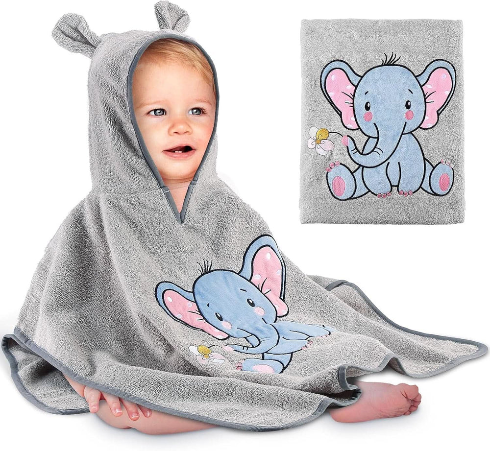 Bath poncho for children Oeko TEX, 100% cotton Mother and Child Naty Shop Elephant light gray
