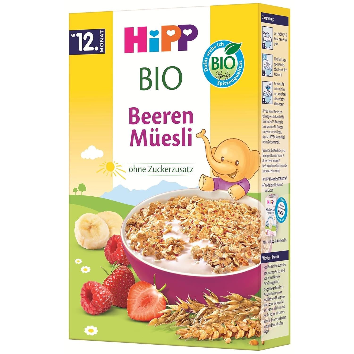 HiPP Bio Beeren-Müesli (8 x 200g), ab 12. Monat, ohne Zuckerzusatz, besonders fine Stückchen - leicht zu chewen, in bester Bio-Qualität