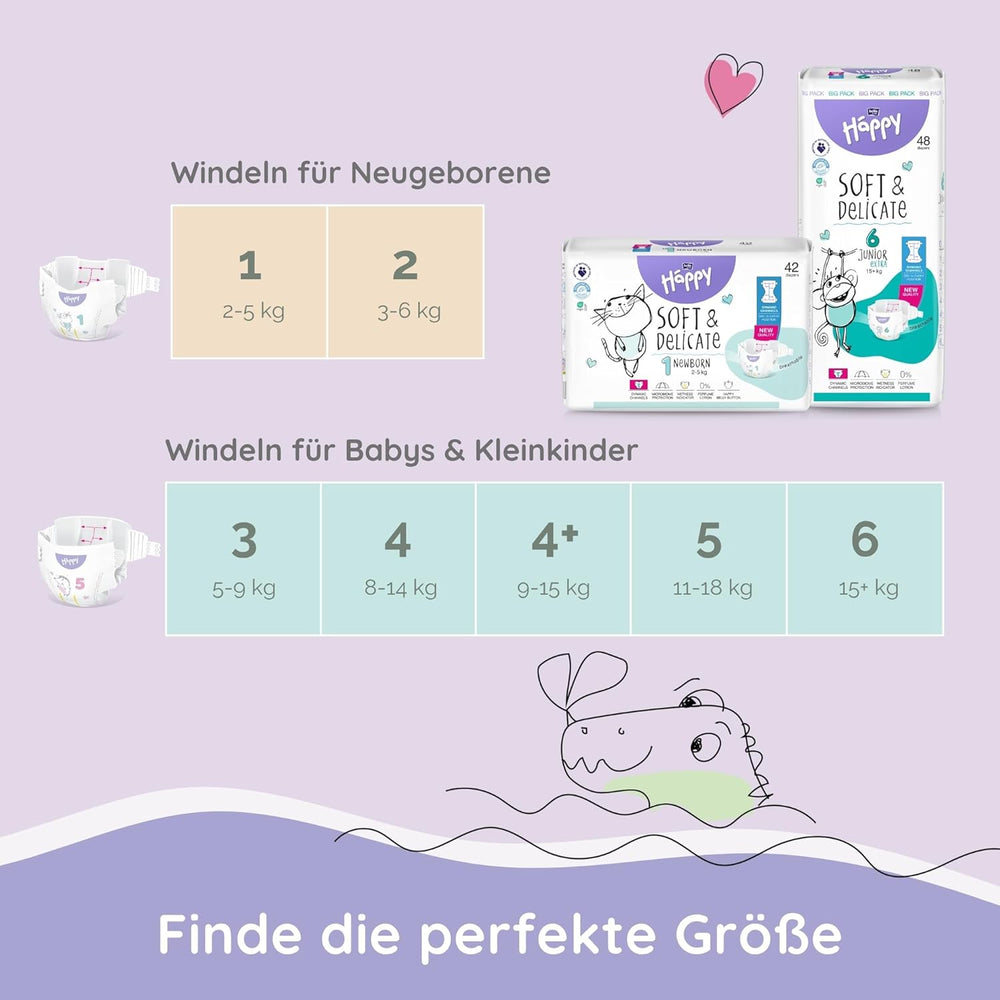Bella Baby Happy Premium Diapers, Size 6, Junior Extra, 15+ kg, 96 pieces, DERMATEST and OEKO-TEX Seal, Disposable Baby Diapers