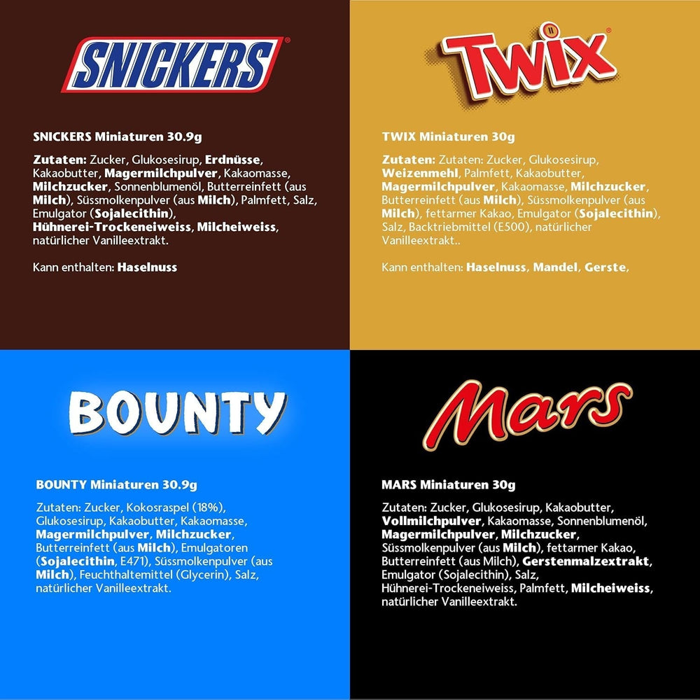 Mix of miniatures, Mars, Snickers, Bounty & Twix, Classic bars in mini format, 296 Bars, 3Kg Chocolate Candies Naty Shop