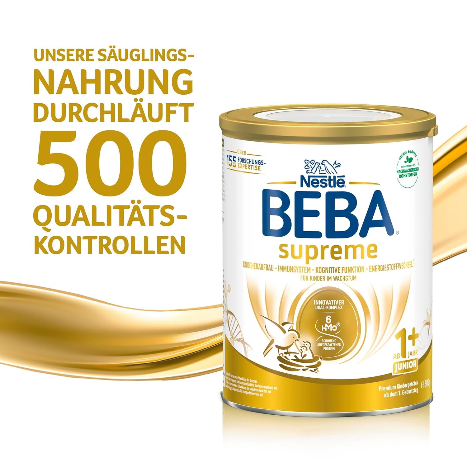 BEBA SUPREME JUNIOR 1 Plus - Drink for children from 1 year, with complex 6 HMO, lactose free, palm oil free, fish oil free, food for small children, baby milk powder, pack of 6 (6 x 800g)