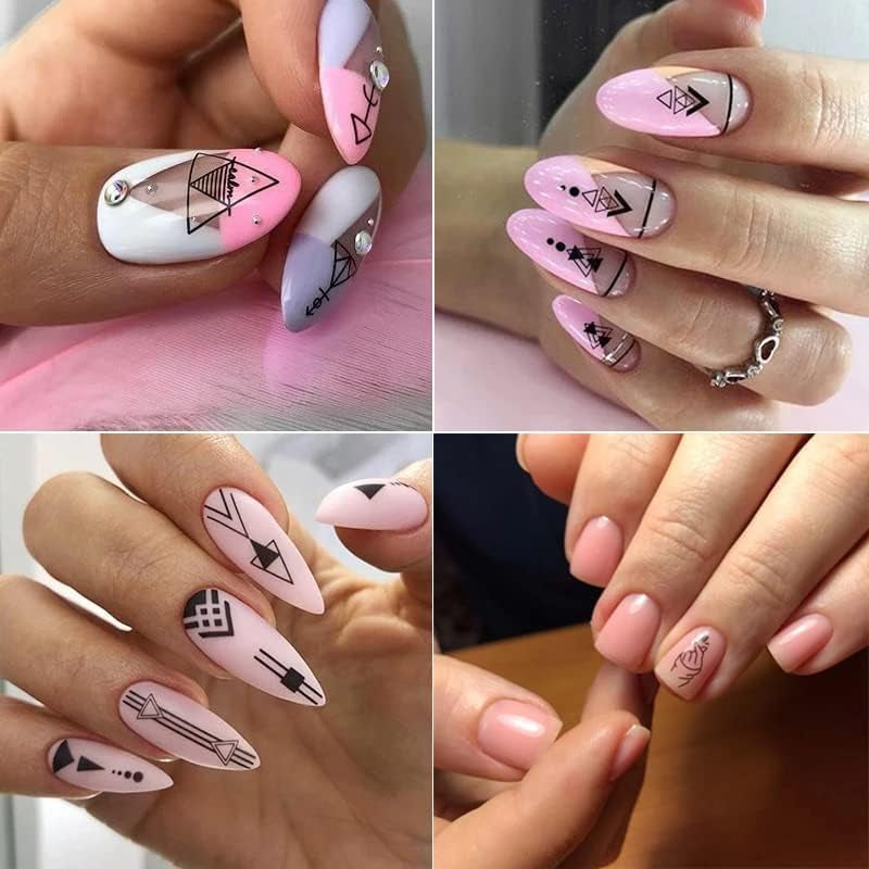 12 Blatt Nagelsticker Geometrisch Nagelaufkleber Selbstklebend Schwarz-Weißes Mysteriöses Dreieck Nail Art Sticker Dekoration Nageldesign Zubehör