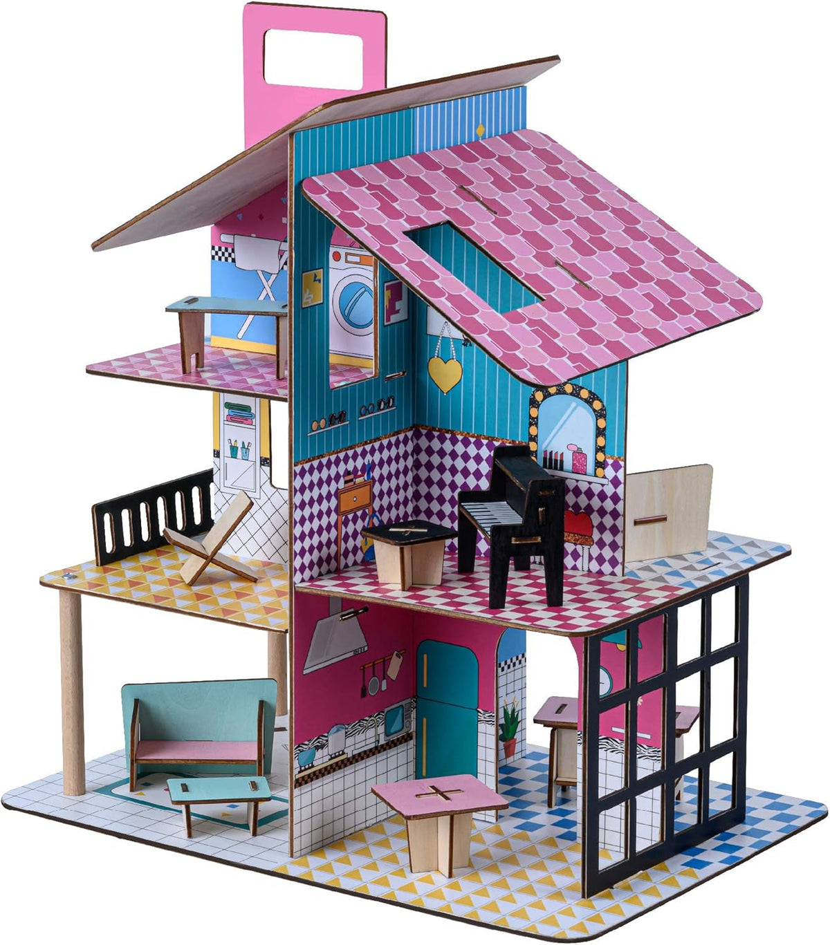 Olivia'S Little World 360 Wooden Dollhouse for Kids 3.5" Dolls and 12 Accessories Multicolor TD-13260C Dollhouses Naty Shop Default Title