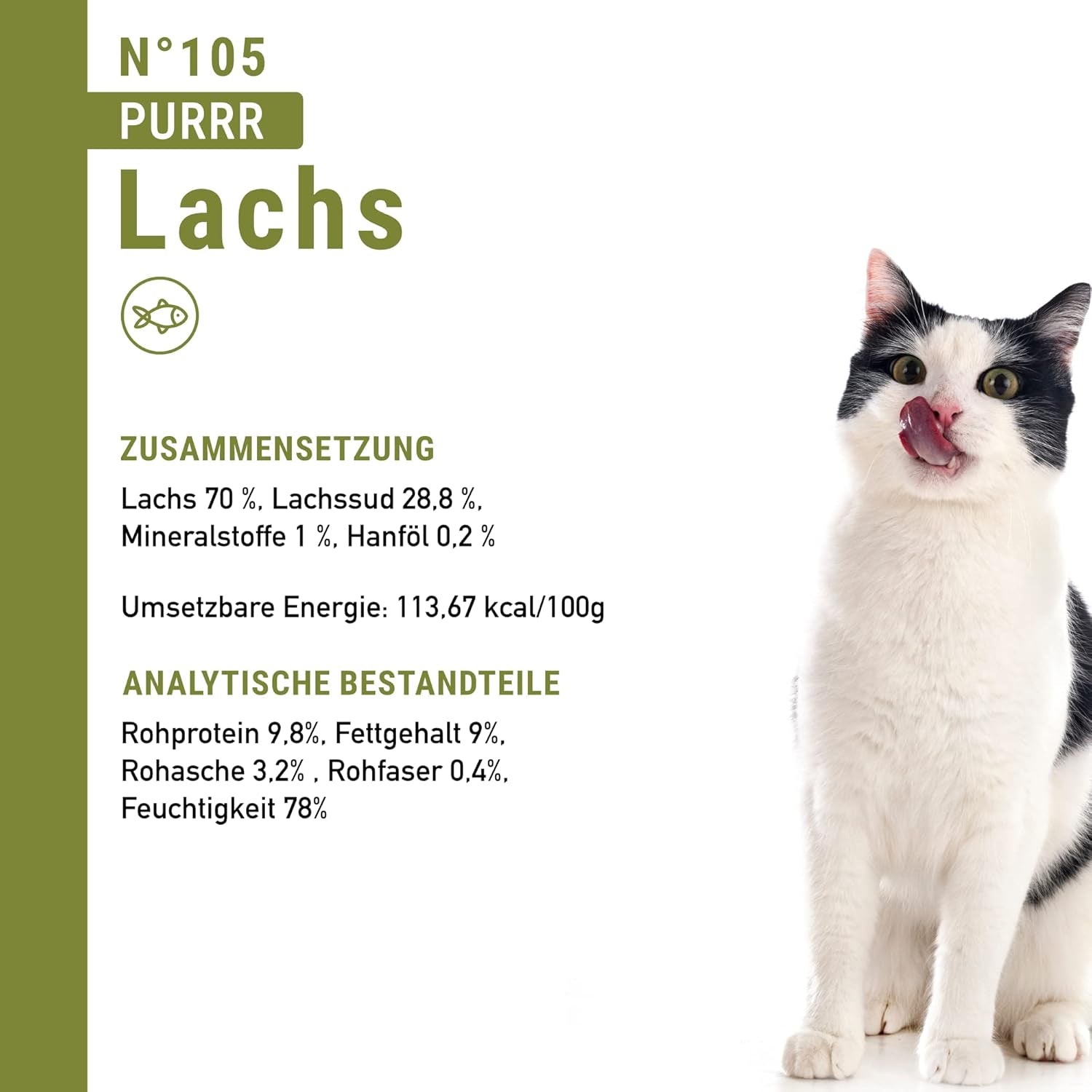 Hrană umedă pentru pisici Catz Finefood Purrrr cu monoproteină și somon nr. 105, pentru pisici cu digestie sensibilă, 16 x 80 g