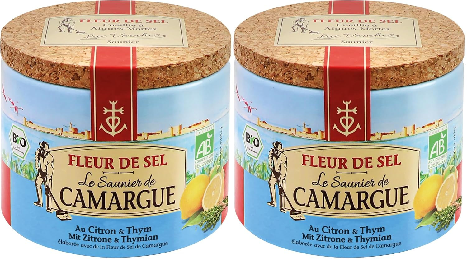 Le Saunier de Camargue Fleur De-Sel Citrone Thymian in 125 g Dose, Premium Meersalz aus Süd-Frankreich, Ideal als Finishing von Speisen und zum Verfeinern von Gerichten
