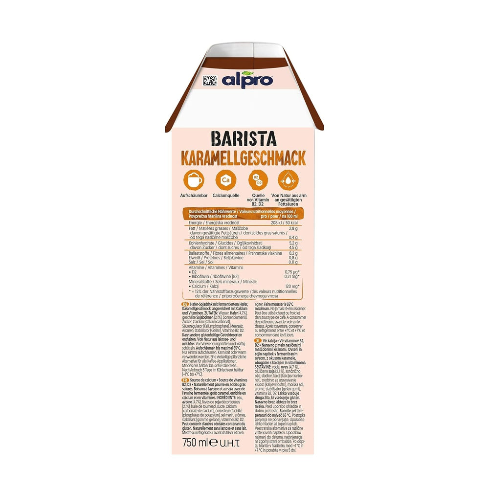 Alpro Barista Karamell – Zum Aufschäumen – Von Natur aus laktosefrei – 8 x 750 ml – Haltbar