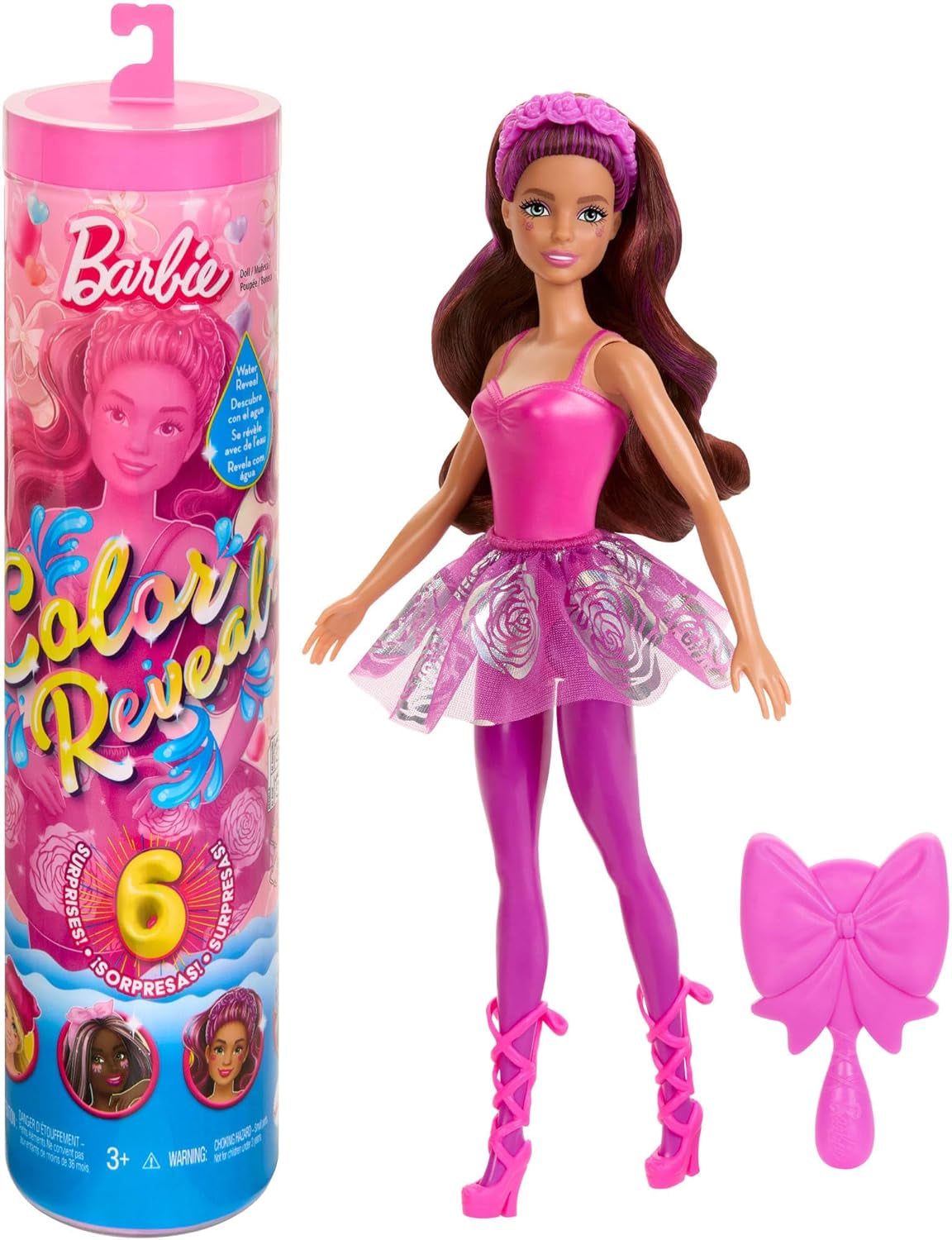 Păpușă Barbie Colour Reveal și accesorii, seria balerină, 6 surprize de desfăcut, inclusiv schimbarea culorii, inspirată de tendința principală de balet (stilurile pot varia), HRK17 Papusi Naty Shop Titlu implicit