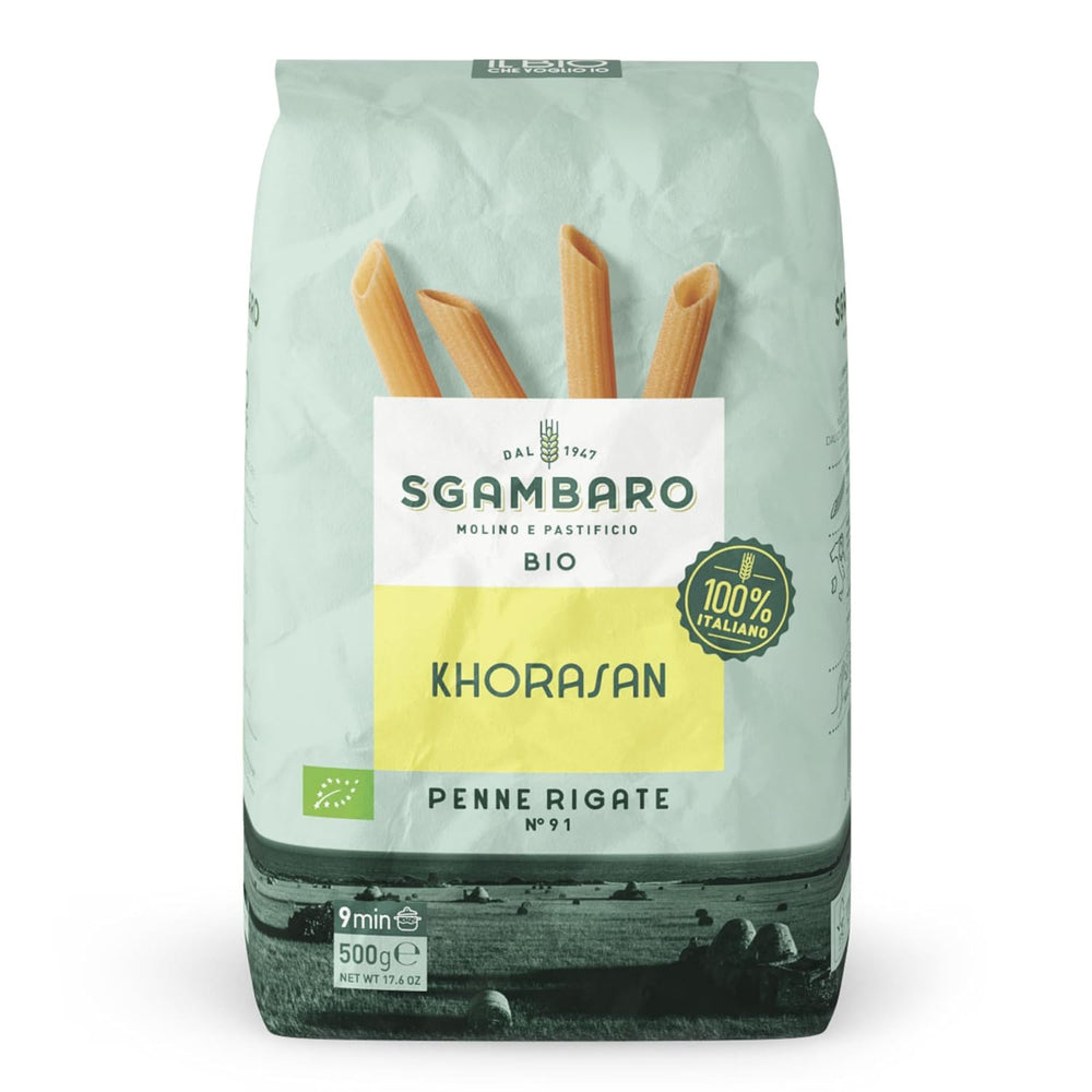 Organic Penne Rigate Pasta N.91 - 500g from Khorasan Wheat - Ancient wheat, rich in protein, 100% cultivated in Italy - Versatile in the kitchen and rich in nutrients