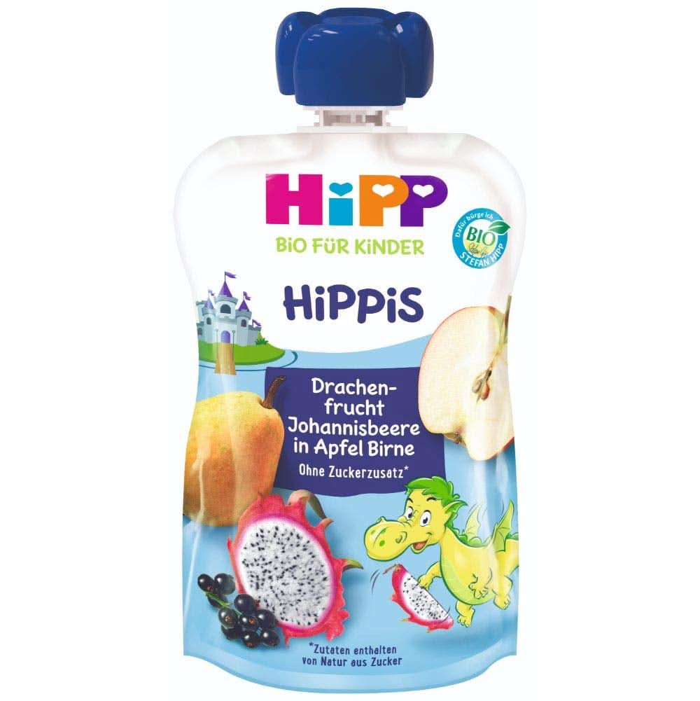 Hipp Super-Hippis squeeze bags, pomegranate acerola in apple-raspberry, 100% organic fruit without added sugar, 6 bags of 100 g Mother and Child Naty Shop 6 x 100 grams Dragon fruit, apples, pears