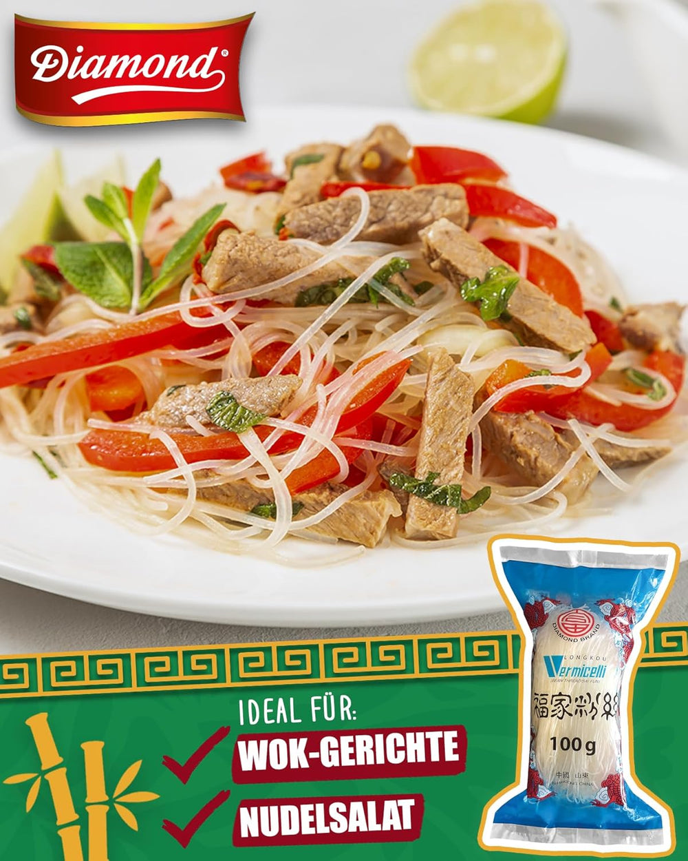 DIAMOND glass noodles, long glass noodles, naturally vegan and gluten-free - 1 x 100 g