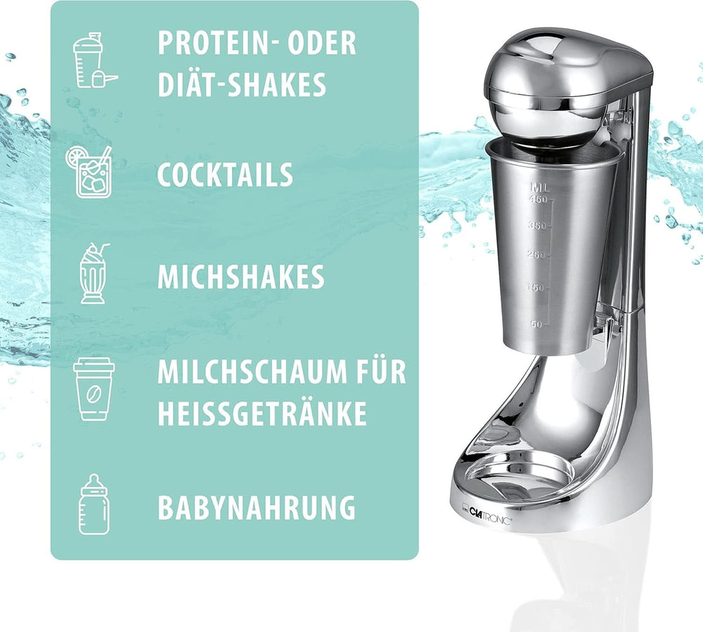 Clatronic® Barmixer U. Milchaufschäumer | Smoothie Maker | 650Ml Edelstahlbehälter | Praktischer Becherhalter | Mixer | 2 Geschwindigkeitsstufen | Kraftvoller 65 Watt Motor | Chromdesgin | BM 3472 Kitchen Naty Shop
