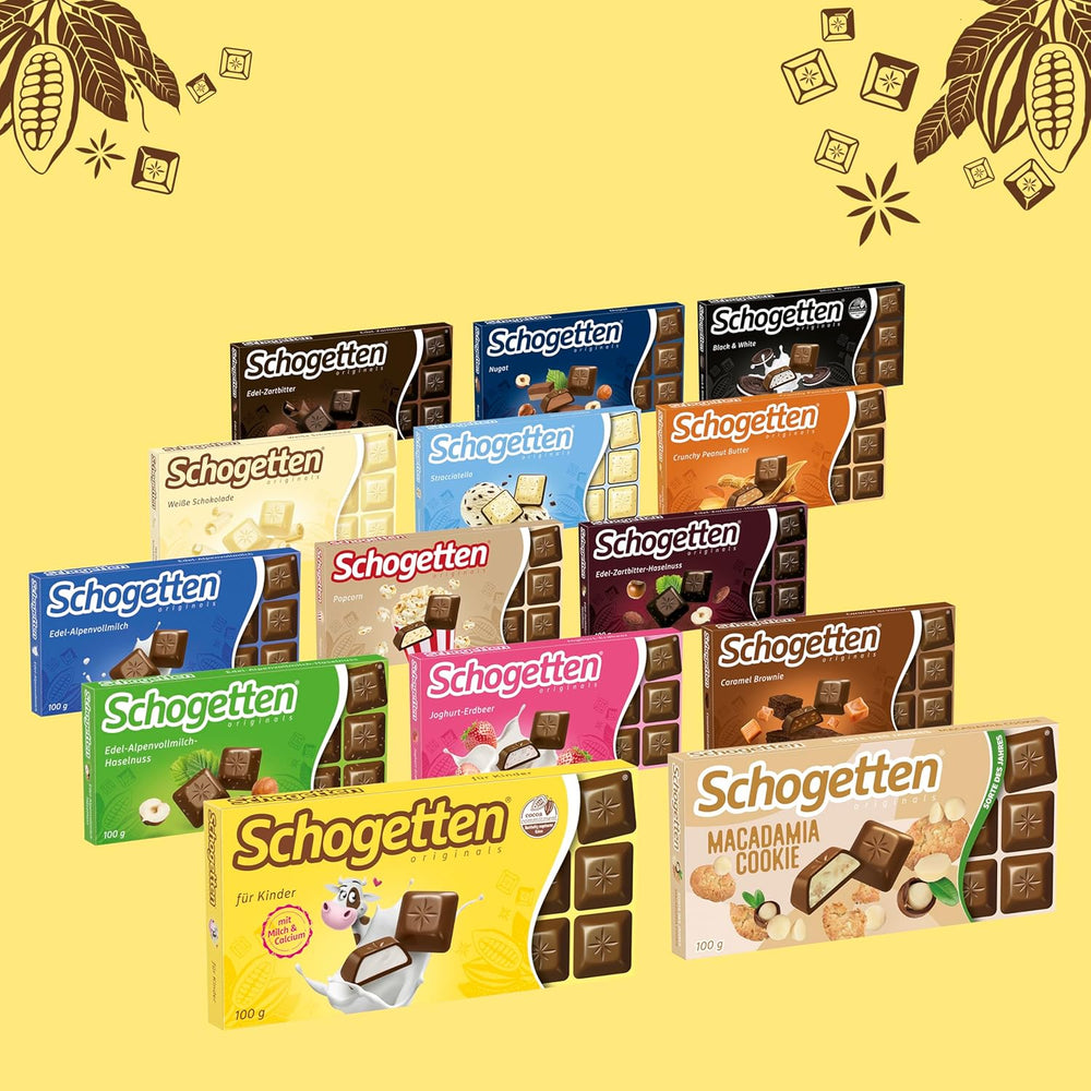 Schogetten for children, chocolate bar 100g, milk chocolate with creamy milk filling, conveniently portioned. A delicacy. Piece by piece.