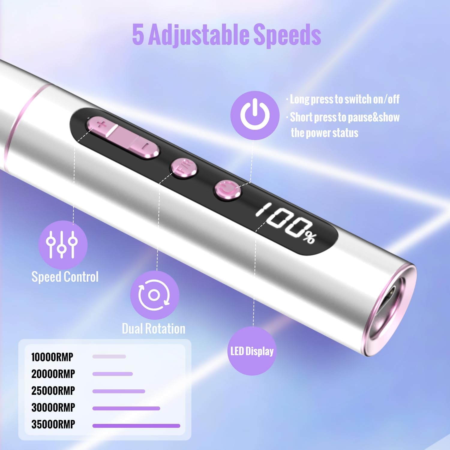 Denabuty Nagelfräser Kabellos, 13 in 1 Fräser Für Gelnägel 35000 U/Min, Elektrische Nagelfeile Professionell Nail Drill, Maniküre Und Pediküre Set Elektrisch Für Semi Permanent, Acrylnägel DN-2402