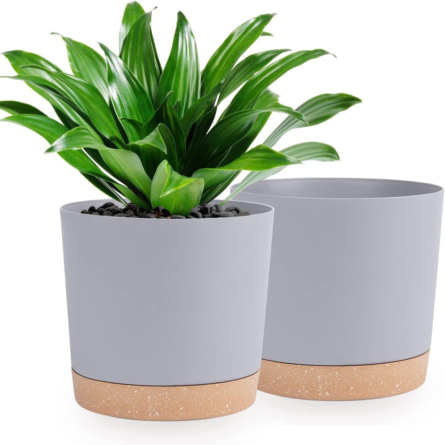 12.7cm Set of 2 Flower Pots, Indoor Plant Pots with Drainage Holes and Removable Base, Modern Decorative Saucers for Outdoor Garden Planters (White 12.7cm)