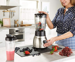 Russell Hobbs Standmixer 2-In-1 [1.5L Glasbehälter Mixer & 0.6L Mini Smoothie Maker -To-Go-Trinkflasche Inkl. Deckel] Spülmaschinenfest, Impuls-/Ice-Crush Funktion, Becher BPA Frei, Edelstahl 23821-56 Kitchen Naty Shop