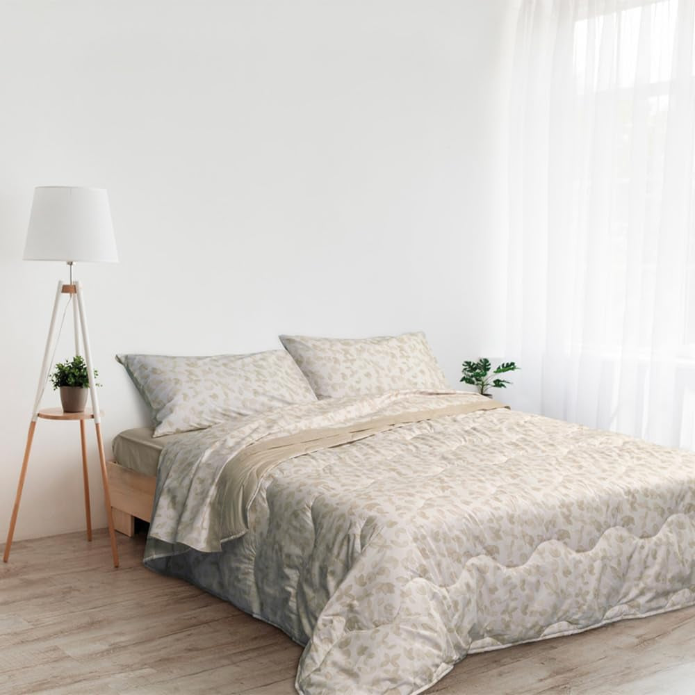 Foppapedretti bedside table & natural quilt for double bed 2P; sand leaves, 100% cotton cover, Made in Italy Quilts and quilts Naty Shop