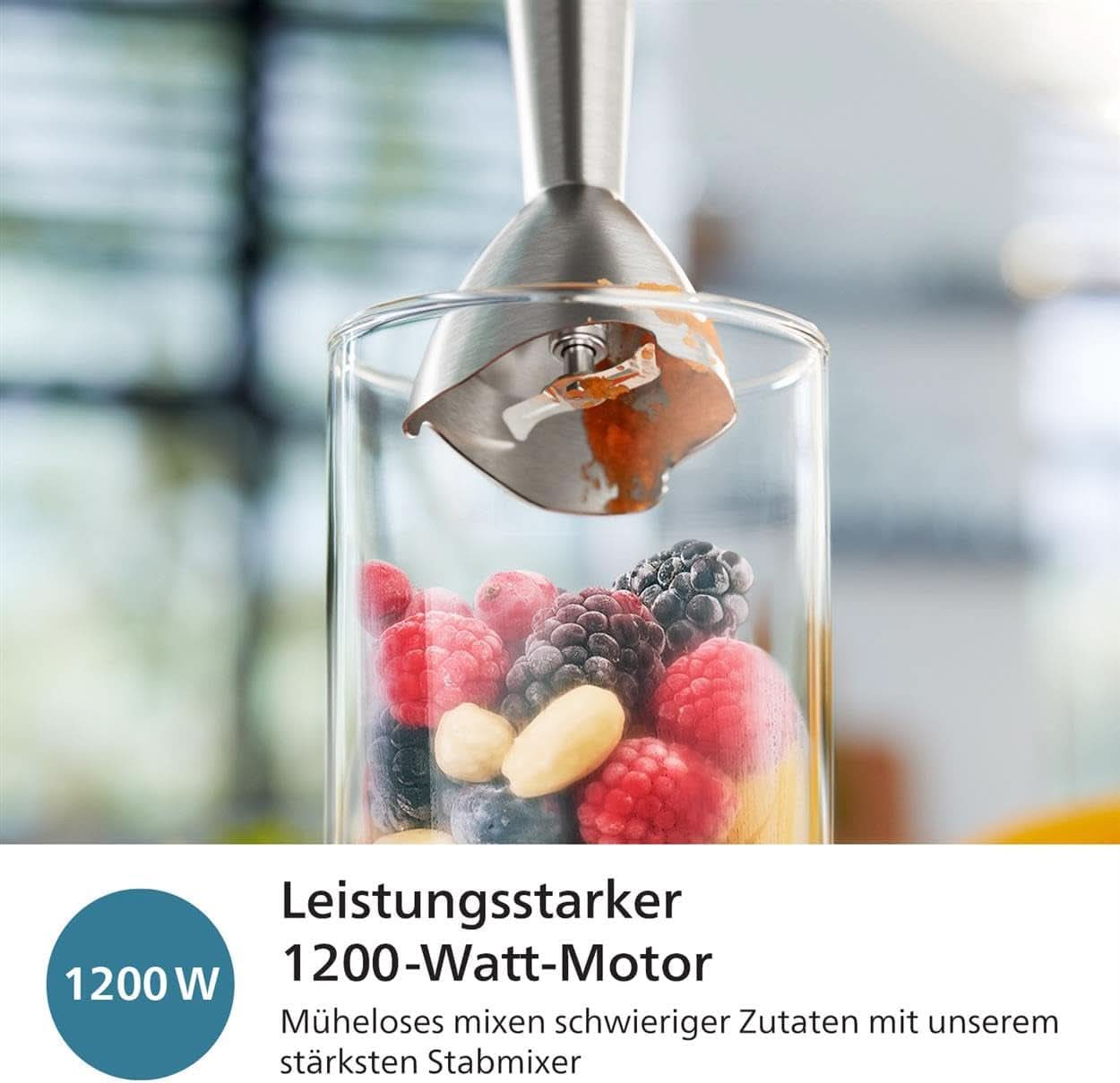Philips 5000-Serie Stabmixer - 1200W Leistung. Promix-Technology. Led Geschwindigkeitsanzeiger. Stufenlose Geschwindigkeitseinstellung. Compact Design. Leicht Zu Reinigen. Schwarz (HR2681/00) Kitchen Naty Shop