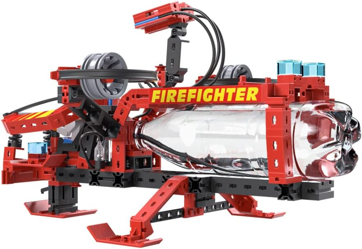 fischertechnik 564069 Advanced Firefighter – Bausatz für Kinder ab 7 Jahre, Experimentierbaukasten mit Feuerwehrauto & Spritzfunktion, promotes technical understanding, Schwarz, Mittel