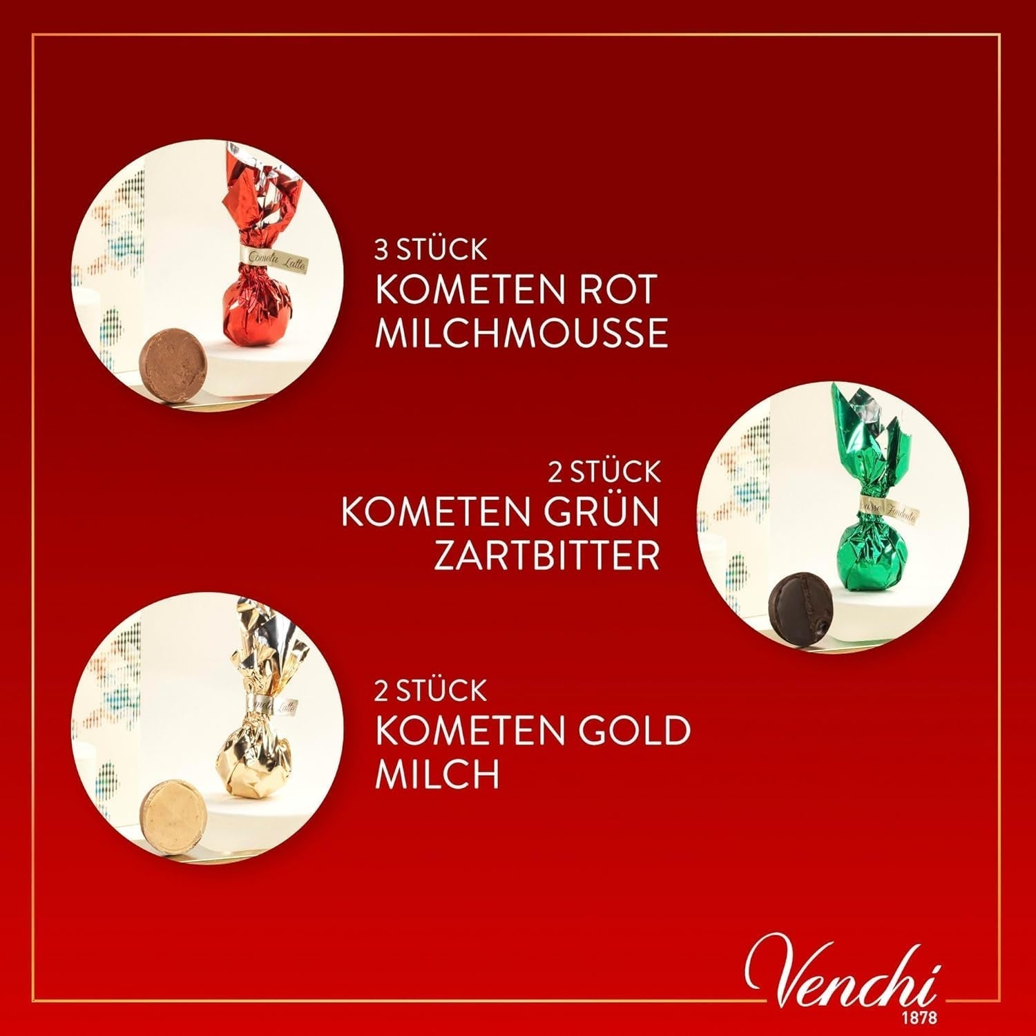 Venchi, Colecție de Crăciun - cutie cadou rotundă cu ciocolată asortată, 86 grame Bomboane de Ciocolata Naty Shop