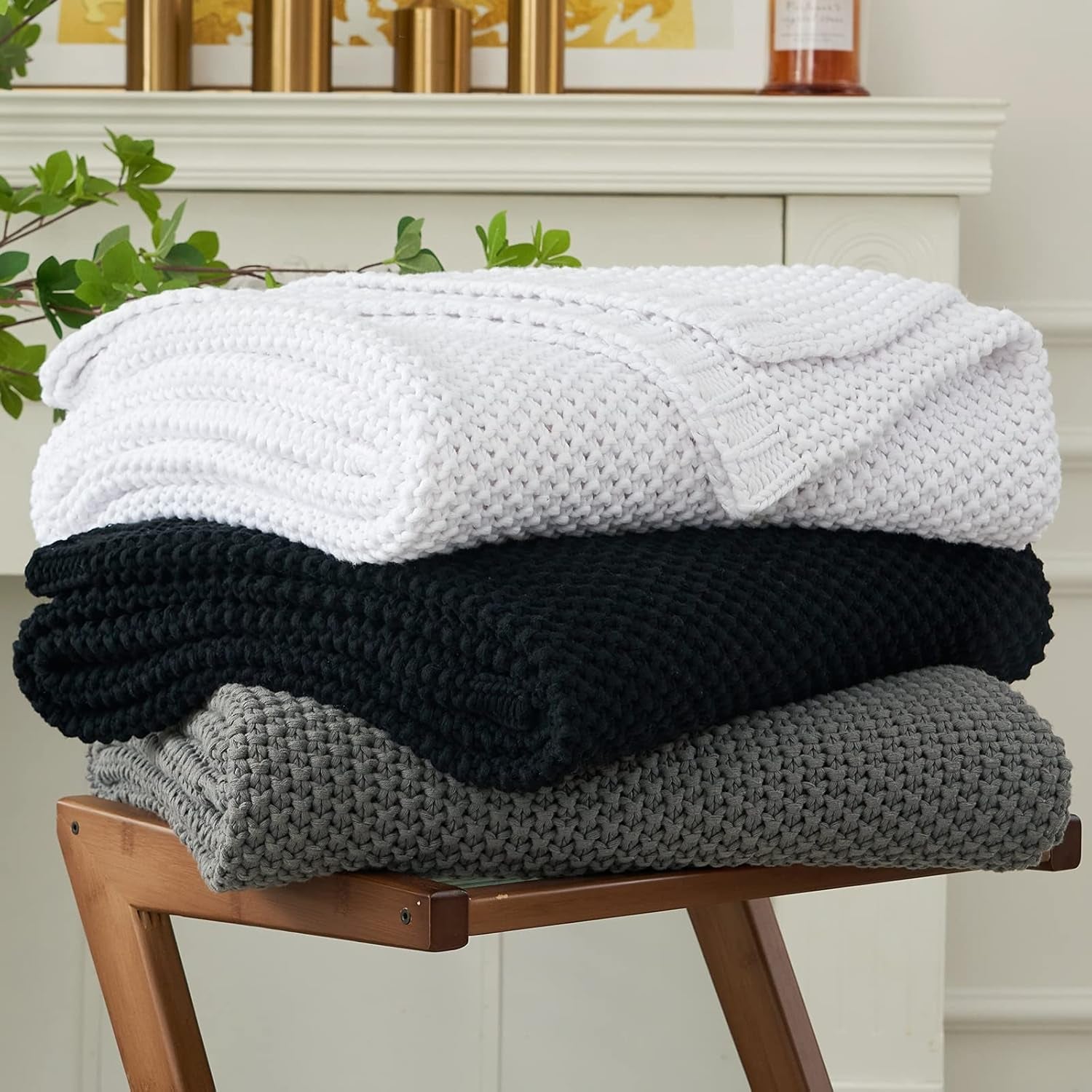 Chunky knit throw blanket, Lightweight, Beige, 100% organic cotton, Blanket for sofa, sofa, bed, child, children's room, Rustic, Shabby chic, Modern farmhouse, 152.4 X 203.2 cm, Including laundry bag Beds and Blankets Longhui bedding Black 60"X80", oversized