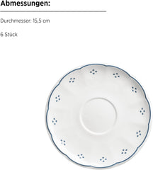 Seria Mäser Lova, serviciu de cafea din porțelan cu 18 piese – 6 farfurii de desert (19,5 cm), 6 cești (19 cl) și 6 farfurioare (15,5 cm), albastru