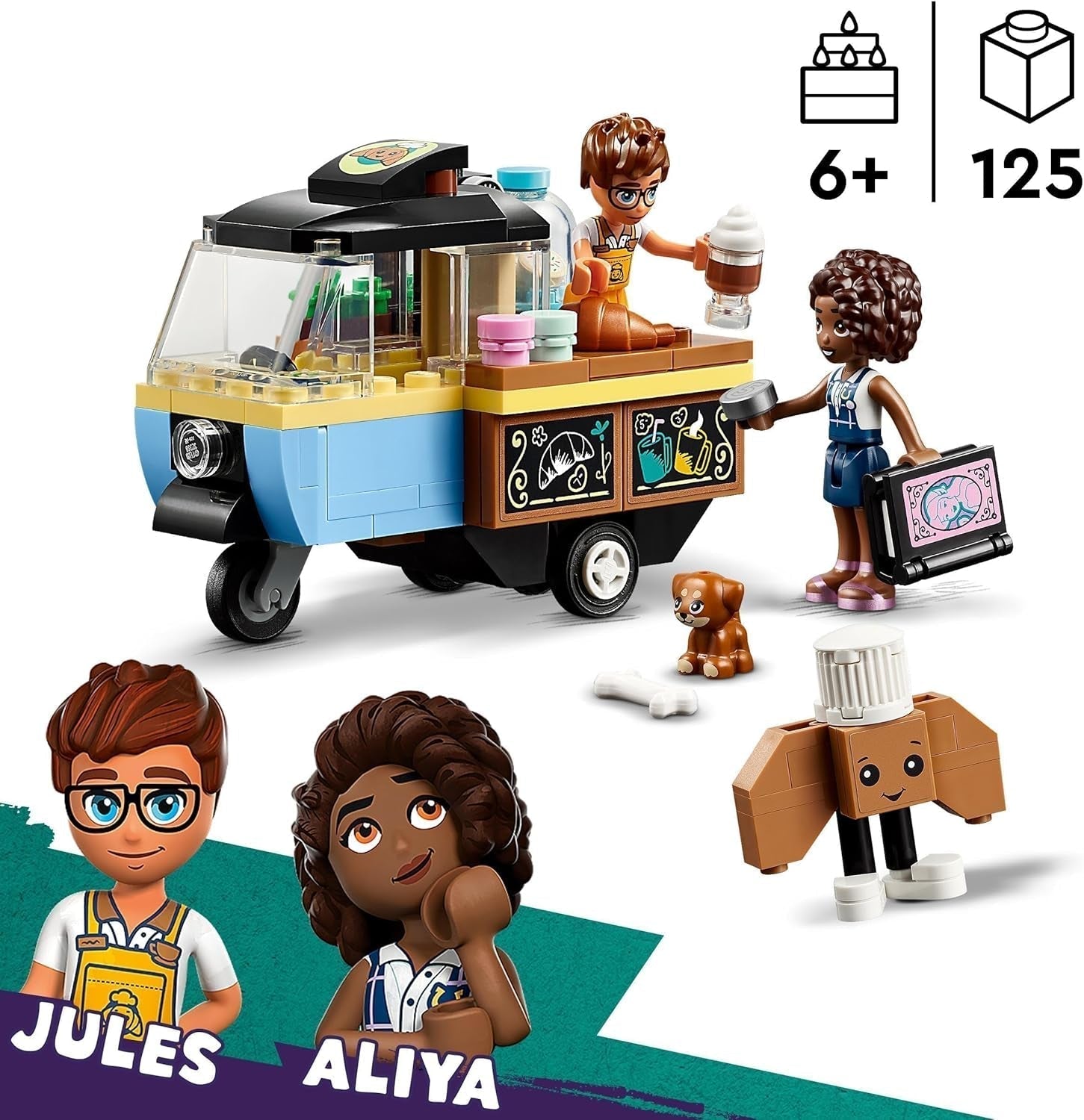 LEGO Friends Rolling Café Small Baking Toy for Kids, Gift for Girls and Boys 6 Years Old, Educational Toy with Aliya, Jules and Aira the Dog 42606 Building Sets Beuche den LEGO-Store