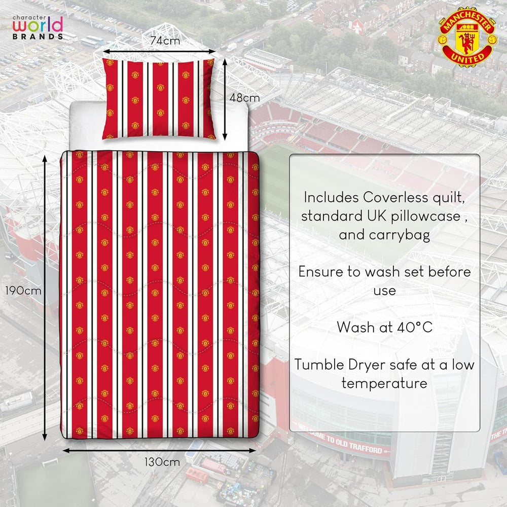 Manchester United FC Official Single Duvet, Reversible, Red & White, Coverless, Football Quilt, Pillowcase, Washable, Perfect for Travel, Overnight Stays, 10.5 Tog Duvets and Quilts Naty Shop