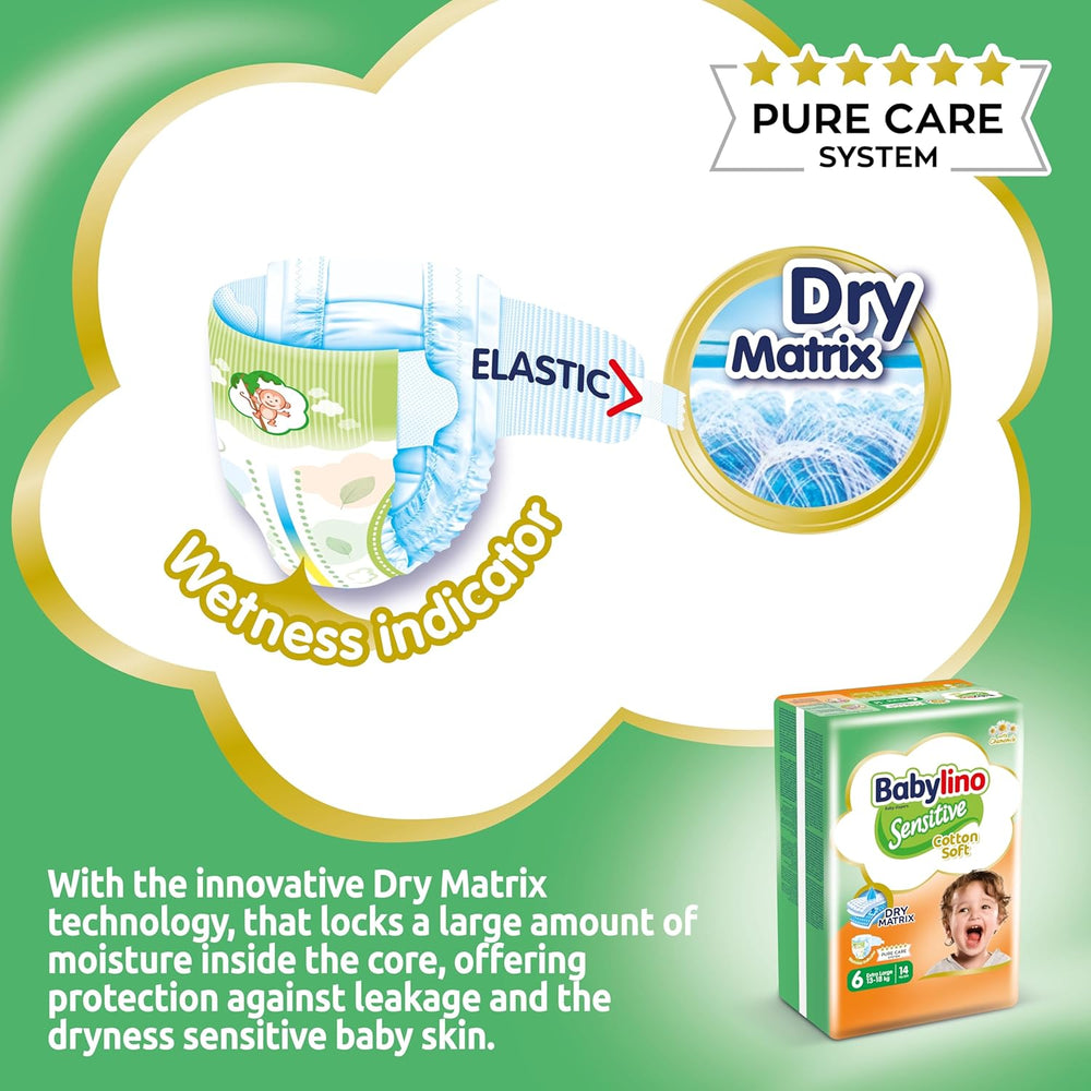 Diapers for sensitive babies, size 6, extra large (13-18 kg), 114 diapers