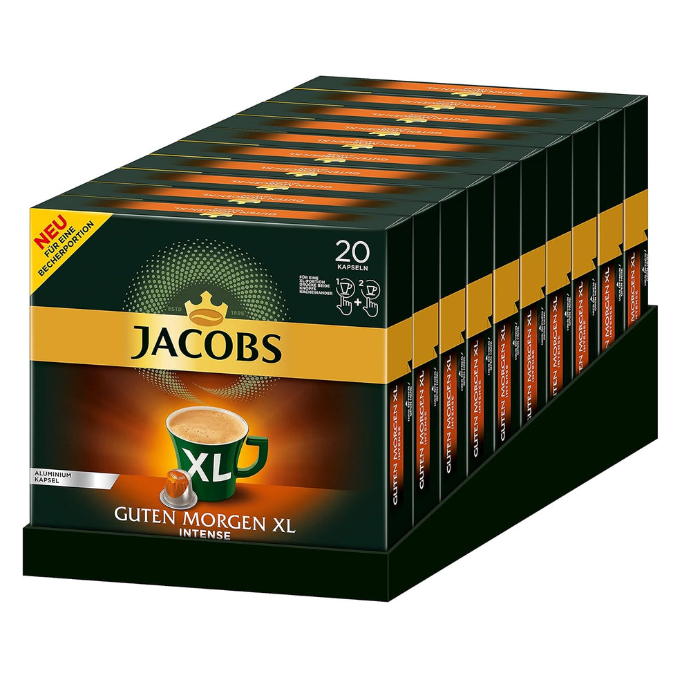 Jacobs Kaffeekapseln Guten Morgen XL Intense - 10er Pack (10 x 20 Getränke) & Kaffeekapseln Espresso Intenso, Intensität 10 von 12, 200 Nespresso®* kompatible Kapseln, 10 x 20 Getränke