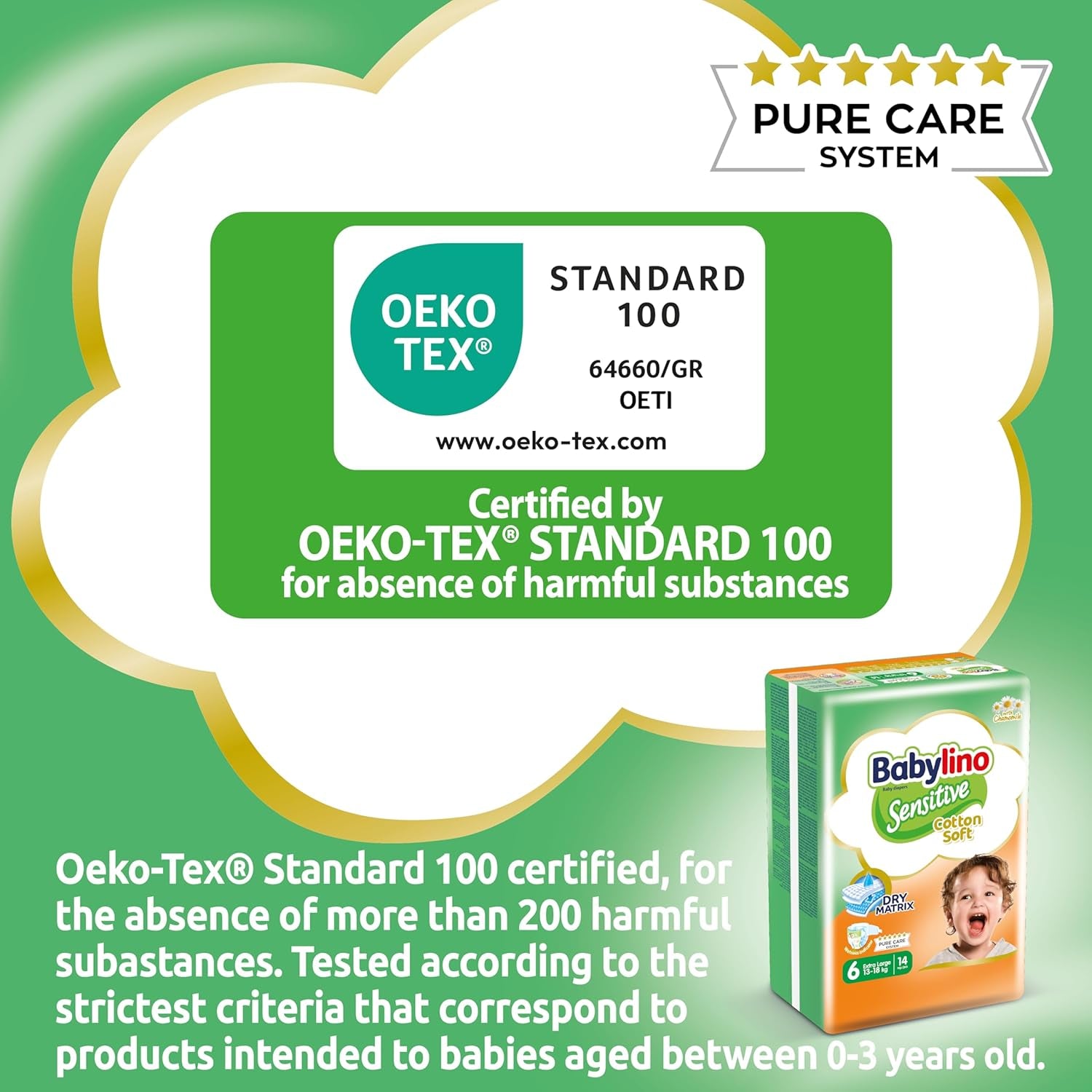 Diapers for sensitive babies, size 6, extra large (13-18 kg), 114 diapers