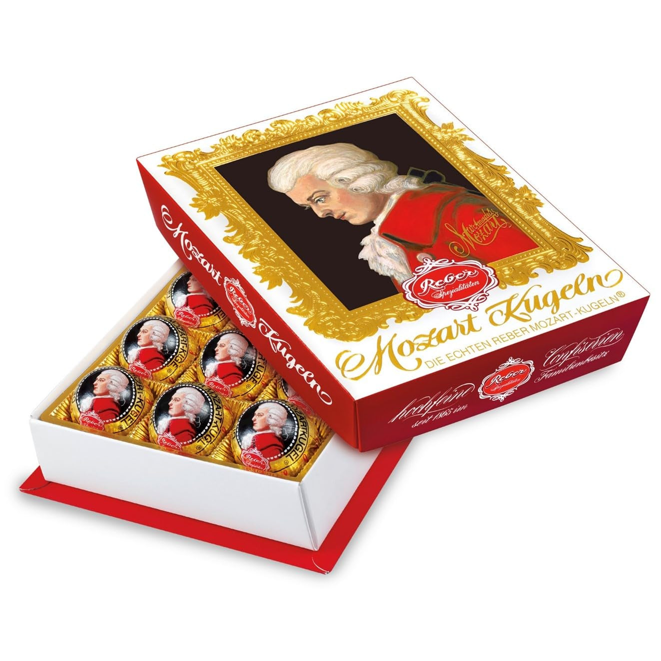 Reber Mozart balls with dark chocolate, pack of 6 with marzipan and nougat, vegan - 1 x 120 g