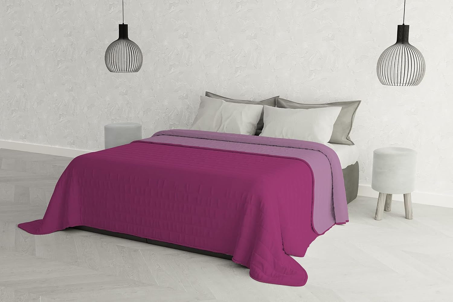 Cuvertură elegantă pentru pat dublu 260 X 270 Cm Blu Scuro/Verde Mela Paturi si Cuverturi Besuche den Italian Bed Linen-Store Lilla/Fucsia