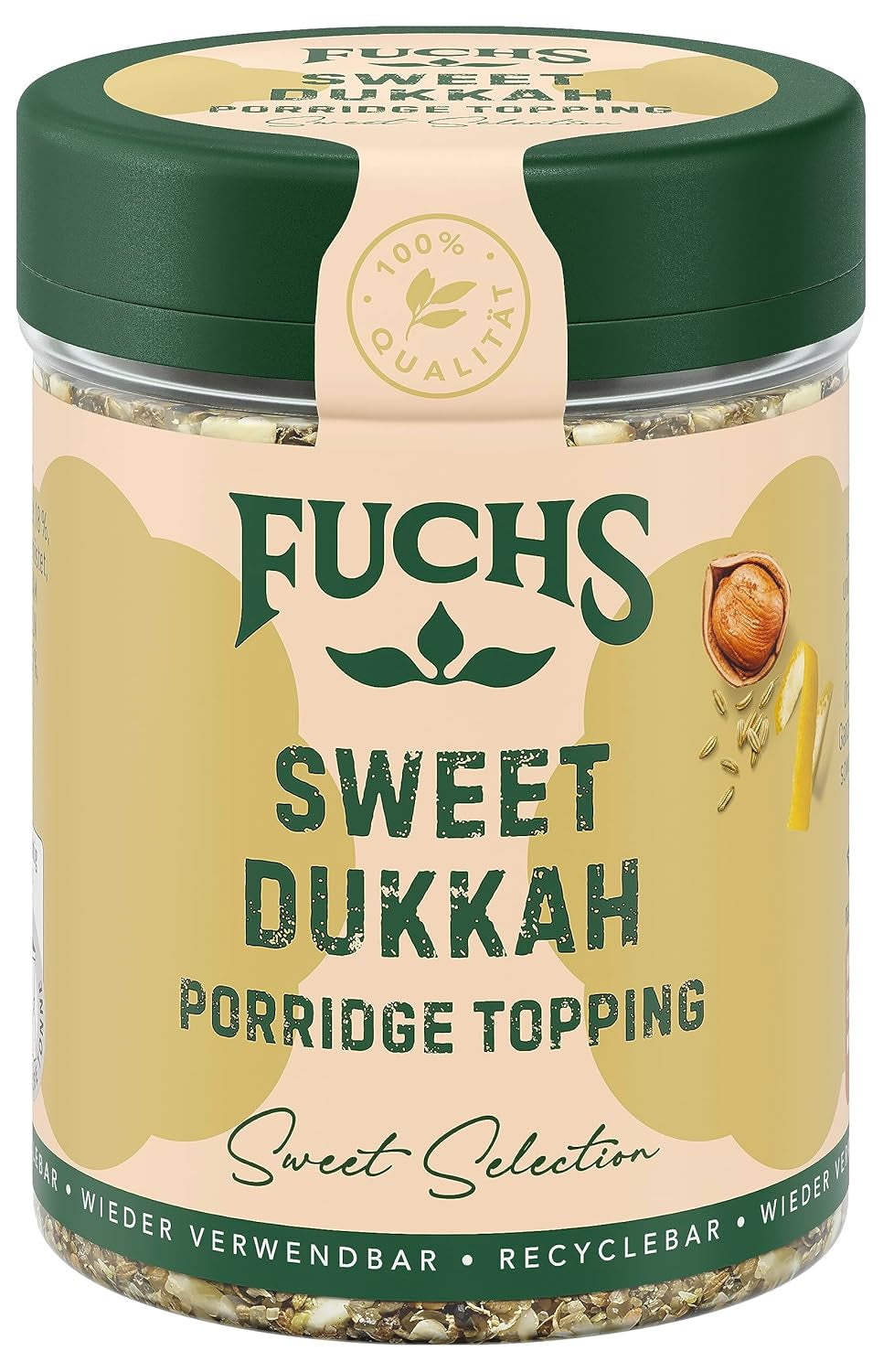 Fuchs Gewürze - Porridge Topping "Sweet Dukkah" - crunchy Topping with Haselnuss, Sesam und Mandeln für Oat-Meals - aus natürliche Ingredient - 60 g in wiederverwendbarer, recyclebarer Dose