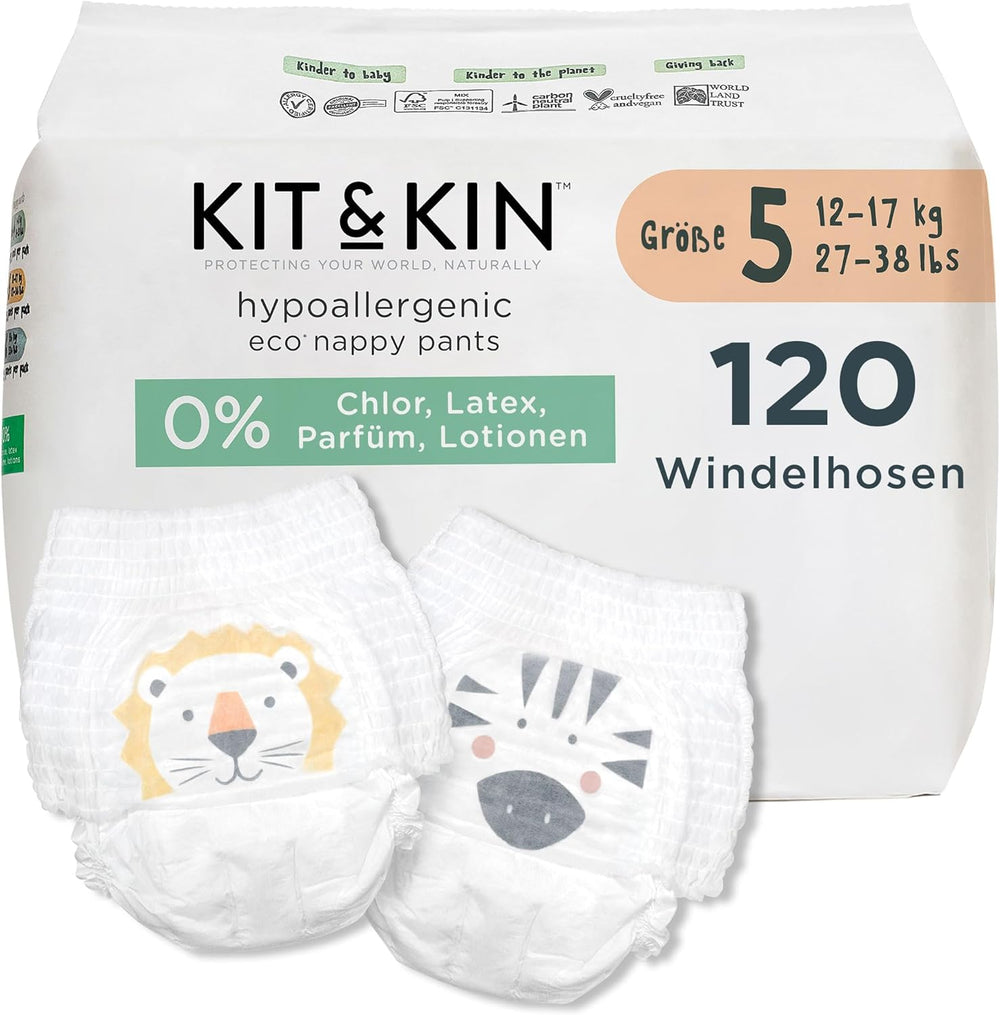 Kit & Kin Premium Eco Diapers, Size 4 (9-16kg), 132 Diapers, Plant Based & Hypoallergenic, Reliable Leak Protection, Vegan & Cruelty Free