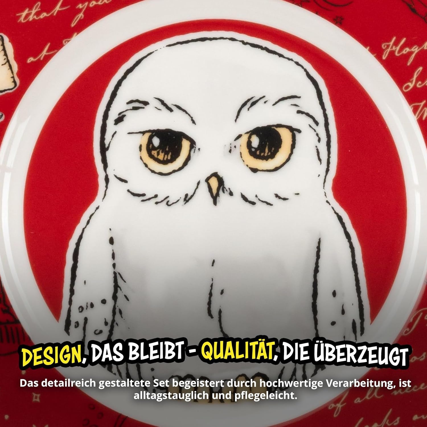 Set de veselă Harry Potter, 3 piese, roșu, set de mic dejun din porțelan cu farfurie Ø 19 cm, cană 220 ml și bol 330 ml, set de veselă