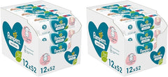 Pampers Sensitive Baby Wipes, 624 Wipes (12 x 52), Unscented, for Gentle, Gentle Cleaning (Pack of 2)